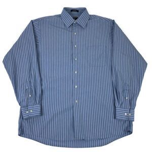Calvin Klein Button Up Dress Shirt Large Blue Long Sleeve Pocket Cotton Striped